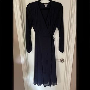 H&M Navy wrap eyelet midi dress